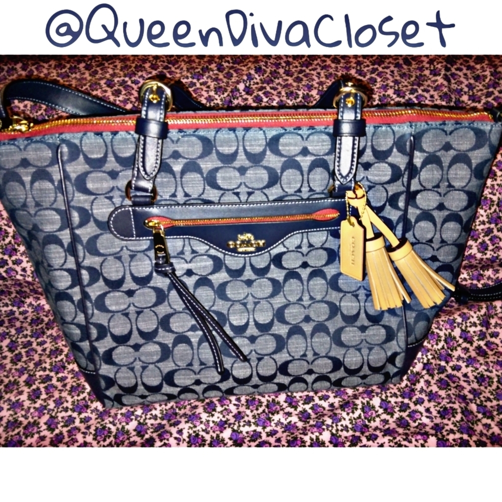 New Coach kleo carryall denim signature chambray tote bag purse - Picture 5 of 12
